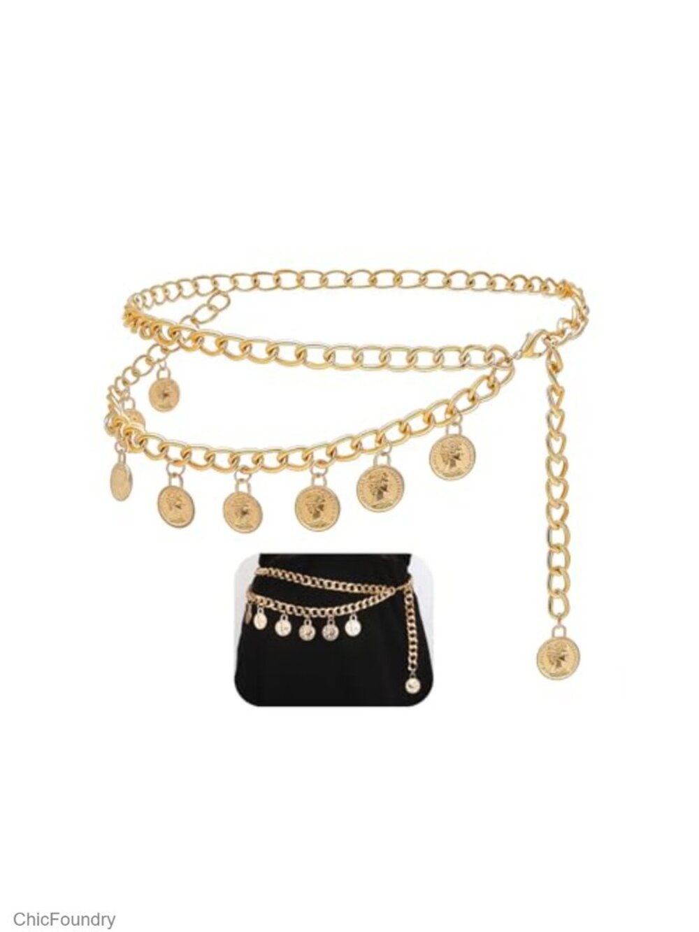 Gold Waist Chain Belt for Dress Renaissance Costume Pirate Halloween Body Chain